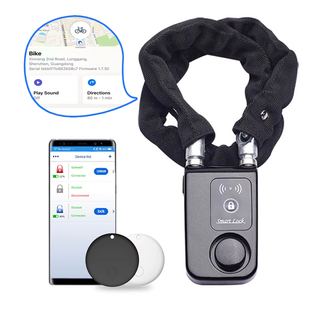 Chain Lock Combination - ล็อคโซ่จักรยานพร้อมสัญญาณเตือน 110dB พร้อมช่องใส่ AirTag กันน้ำระดับ IP55