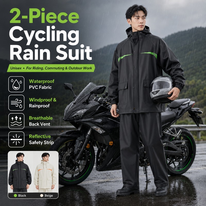Cycling Commute Jacket - ชุดกันฝนสำหรับปั่นจักรยานแบบกันน้ำ 2 ชิ้น สำหรับทุกเพศ – เสื้อแจ็คเก็ตและกางเกงสำหรับขี่จักรยาน